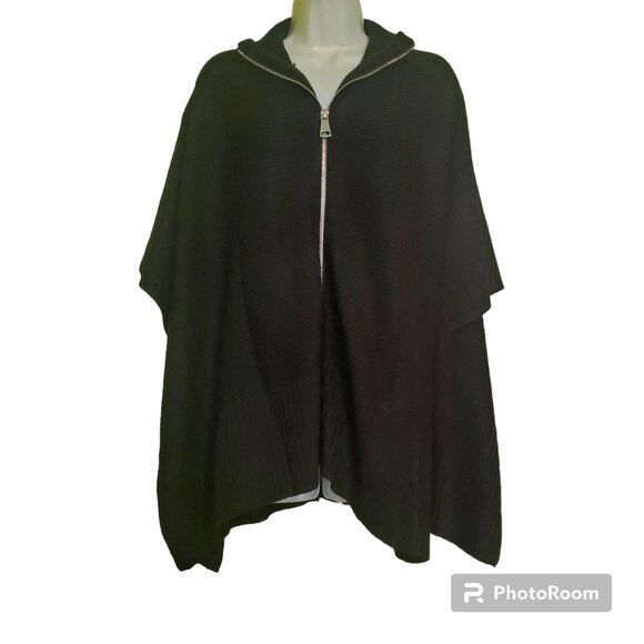 Apt. 9 Black Acrylic Poncho Cape With Zipper Front womens one size new - Picture 1 of 10